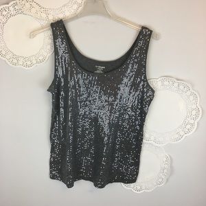 LANE BRYANT Top L Gray SEQUIN Tank Trendy Dressy